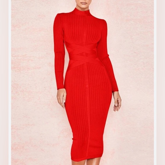 Red Long sleeve Bandage Dress! The fit is incredible! Size Medium. - Picture 2 of 9